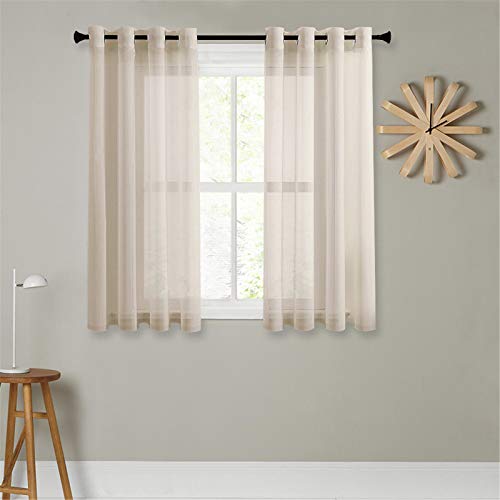 MRTREES Cortina Translúcida Leve Visillo de Dormitorio Moderno para Ventanas Habitaciones para Niños Sala Comedor Baño 2 Piezas 140×175cm (An×L) Beige
