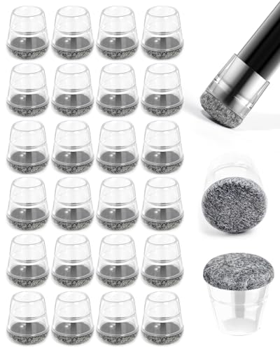 yomanta Stuhlbein-Bodenschoner aus Silikon und Filz, kratzfest, geräuschreduzierend, Möbelkappen für Hartholzböden, rund, S, passend für 21–24 mm, Grau, 24 Stück