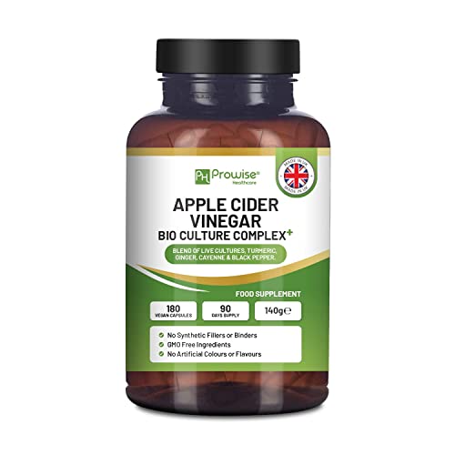 Vinaigre de cidre de pomme avec complexe Bio Cultures 1300mg - 180 Capsules I Fabriqué au Royaume-Uni par Prowise Healthcare Cover