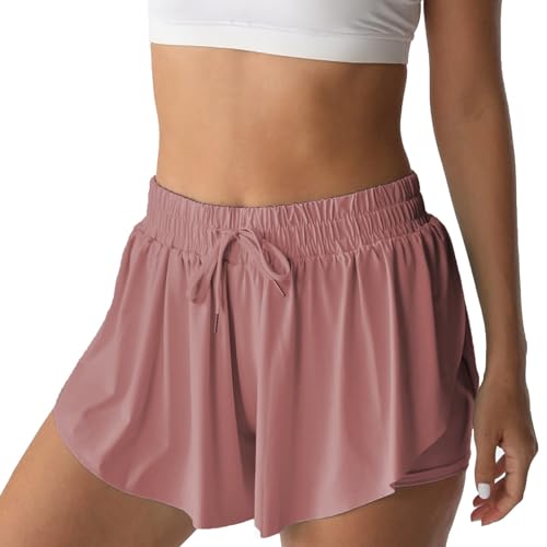 Image of Flowy Athletic Shorts for Women Running Tennis Butterfly Shorts Girls 2-in-1 Double Layer Quick-Drying Comfy Shorts