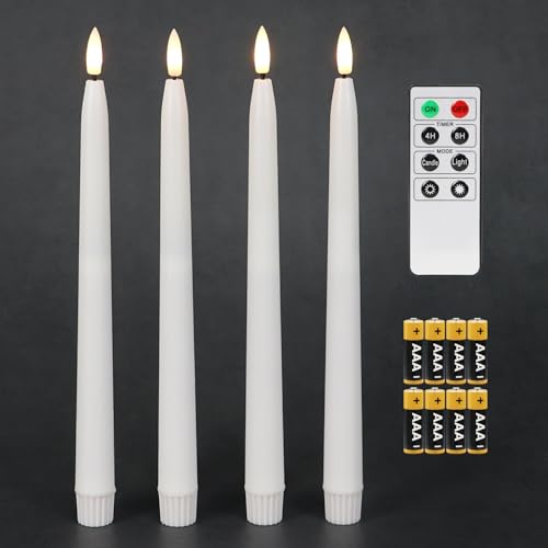 Image of Fanna 4-Pack White Flameless Taper Candles with Remote & Timer Function