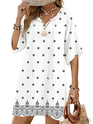 Image of Zeagoo Womens Summer Dress Casual Ruffle Tiered Floral Square Neck Sundresses Beach Boho Mini A-line Dress 2026 with Pockets