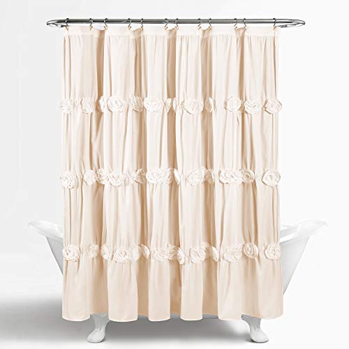 Lush Decor Darla Ruched Floral Bathroom Shower Curtain, 72” x 72”, Ivory, W 72" x L 72" (1 Panels) - Image 2
