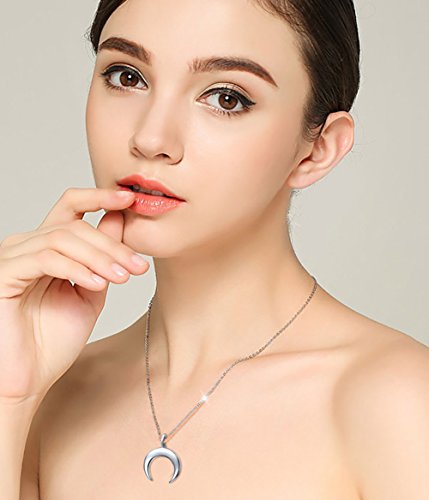 DAOCHONG S925 Sterling Silver Crescent Moon Tooth Horn Pendant Necklace for Women2