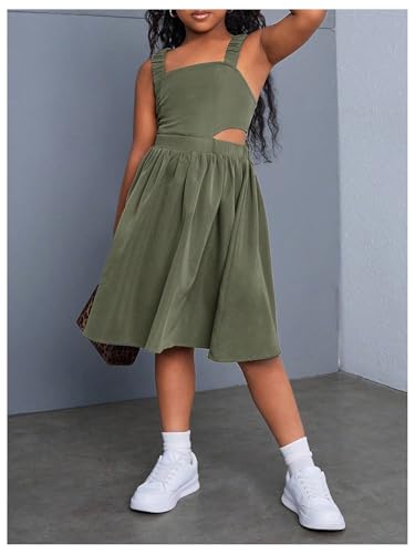 OYOANGLE Girl's Cute Bow Criss Cross Strap Cami Dress Square Neck Sleeveless Midi Dresses4