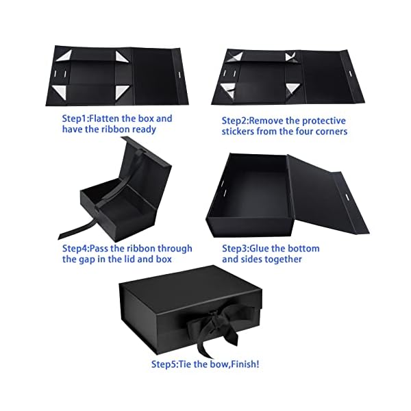 RUIFYRAY Black Luxury Magnetic Gift Box with Lid, Ribbons and Gift Bag, Medium Size-9.4x7x3 Inches, Great for Christmas, New Year, Wedding, Birthdays, Man - Image 7