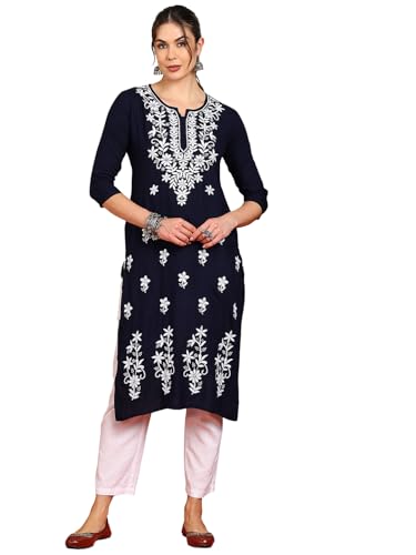 Image of Women Pink Ethnic motifs Embroidered Lucknowi Chikankari Long Kurti