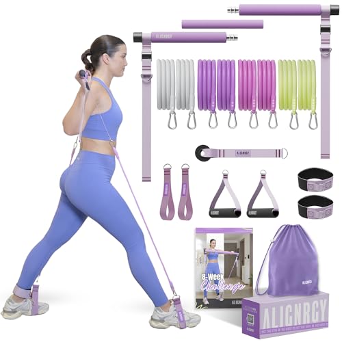 Image of Upgraded Pilates Bar Kit with Resistance Bands (20,30,40,50 Lbs) - Adjustable Pilates Bar Kit for Full Body Workouts - at Home Workout kit for Busy Women - Guided 8 Week Video Program Included