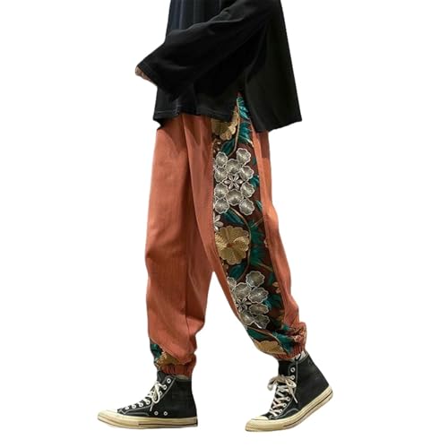 Pantalon sarouel homme ample et respirant à broderie chinoise