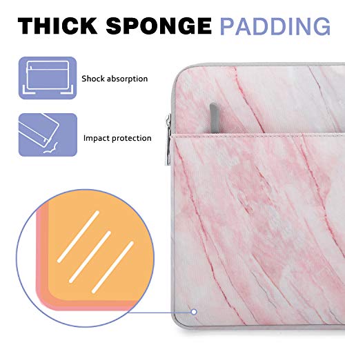 Moko Laptop Sleeve Case Fits Surface Pro X/Pro Lte 12.3 Inch, Surface Laptop Go 12.4", Google Pixel Slate 12.3", Zipper Polyester Bag With Pocket, Fit Surface Pro Type Cover And Pen - Pink Gray Marble #TOP3
