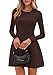 PRETTYGARDEN Long Sleeve Mini Dress for Women 2025 Fall Crewneck Knit Pleated Babydoll A Line Soft Casual Short Party Dresses (Brown,Medium)