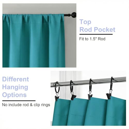 Image of Simplebrand Ava Teal Short Blackout Curtains for Bedroom 54 Inches Long 2 Panels Set, Solid Thermal Insulated, Energy Saving Window Treatment Curtains Blackout Drapes, W40 x L54 Inch