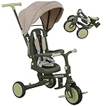 AIYAPLAY Kids Trike, Foldable Toddler Tricycle 5 in 1 with Adjustable Parent Handle & Removable Canopy, 5-Point Harness, Footrest, Storage Bag, for Ages 1-3 Years, Dark Green