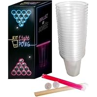 Kit Beer Pong 22 Gobelets + 12 Balles - Gobelets Plastique Dur 473ml Noir & Rose - Pour Fêtes, Anniversaires, Jeux