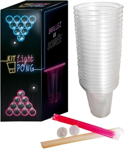Original Light Beer Pong Kit Officiel | Kit Complet de Beer Pong Lumineux | Qualité Premium | 22 Gobelets Américains | 24 Sticks Lumineux | 2 Balles Fluos |...