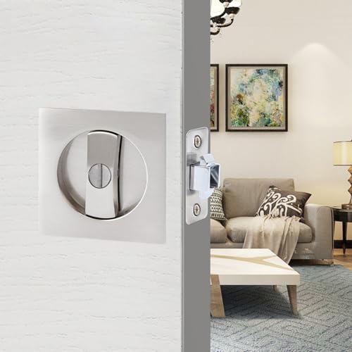 Hoconnie Pocket Door Lock Privacy Pocket Door Handle Sliding Door Lock Invisible Recessed Door Handle 66mm No Key (Silver, Square) - Image 2
