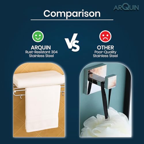 Image of ARQUIN 304 Stainless Steel Towel Rack Towel Holder in Bathroom | Towel Holder | Bathroom Towel Hanger for Wall | Towel Rack | Bathroom Accessories Set 24 Inch Chrome Finish (Vento)