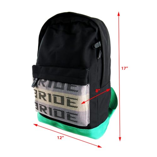 W-POWER JDM Bride Recaro Racing Laptop Travel Backpack Brown Bottom with Adjustable Harness Straps (Bride G - Green TAK Strap)2