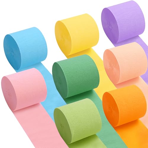 Oubest Crepe Paper Streamers 2.2 Inch x 656 Feet Ideal Party Supplies & Decorations for Birthdays Baby Showers Bachelorettes Weddings DIY 8 Rolls Pastel Streamers Backdrops Doorway & Wall Decor