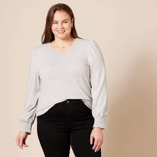 Image of Amazon Essentials Women's Long-Sleeve Crewneck Smocked Cuff T-Shirt