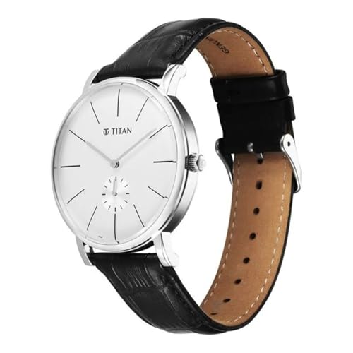 Image of Titan Elegance White Round Dial Leather Watch for Men - 90203SL01