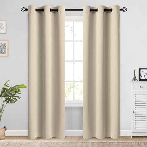 Image of COSVIYA Grommet Room Darkening Beige Curtains 84 inch Long for Bedroom | Light Blocking Insulated Thermal Curtains for Living Room, Blackout Thick Polyester Window Drapes,38x84 inches, 2 Panels
