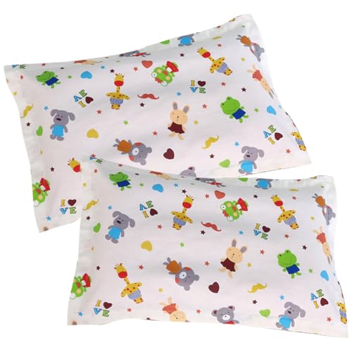 LAJUP 2 pièce Taie d Oreiller, Taie d'oreiller Bébé, Taie d'oreiller Bébé 30x50 Tête Animal 100% Pur Coton Fermeture à Rabat Lavable en Machine pour Oreiller de...