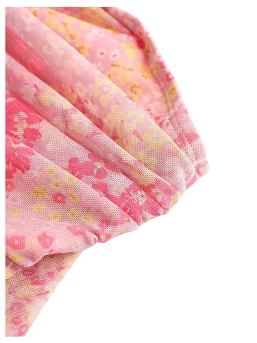 Milumia Girl's Floral Strapless Mesh Tube Tops Lettuce Trim Ruched Slit Bandeau Tops4