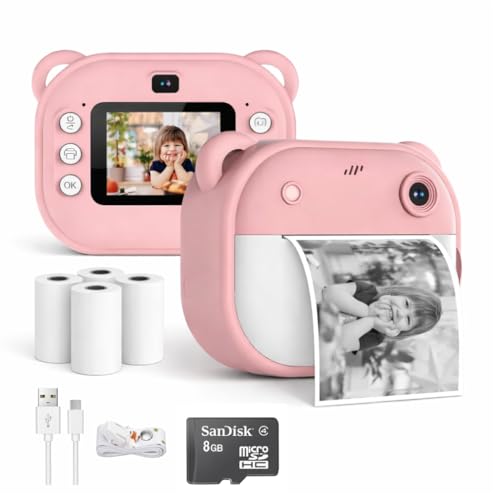 Image of Camlet Instant Print Camera 48MP | Photo & Video, Creative Game for Kids Mini LED Digital 1080P HD Display | Long Lasting Battery Life, Ideal Gift for Birthday, Boys & Girls (8 GB SD Card + 4 Rolls)