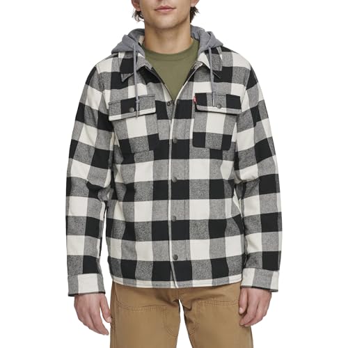 Image of Levi's mens Plaid Sherpa Lined Hooded Shirt Jacket (Regular & Big & Tall Sizes)