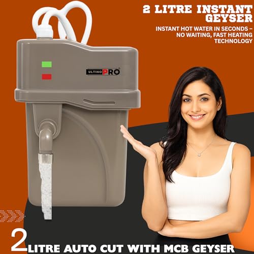 Image of 2 Litre Instant Water Geyser | Portable Electric Water Heater with Auto Cut-Off | Fast Heating ABS Body | Energy-Efficient | Bathroom, Kitchen, Office & Restaurants (White With MCB)