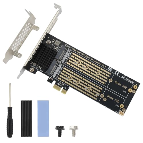 ELUTENG Dual M.2 NVMe to PCIe Adapter with Heat Sink - M-Key B&M Key 2230/2242/2260/2280 SSD NVMe PCIe Card - Low Profile Bracket - Supports PCI-Express X1/X4/X8/X16 Slots