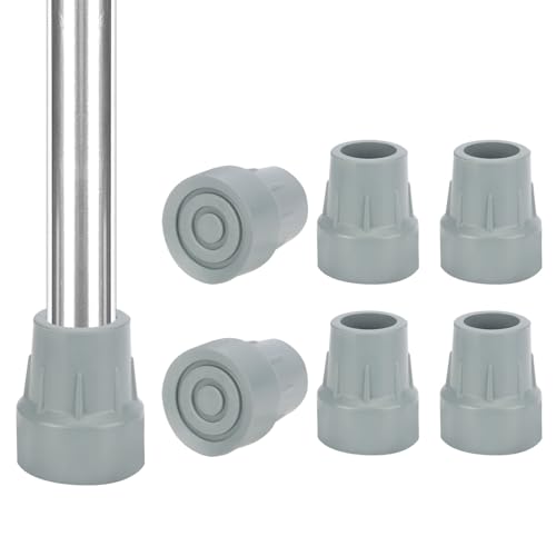 YF 6 Piezas Conteras de Goma 25 mm, Puntas Antideslizantes de Repuesto para Muletas, Bastones, Andadores, Sillas de Ducha y Bancos, Duraderas y Universales, Gris