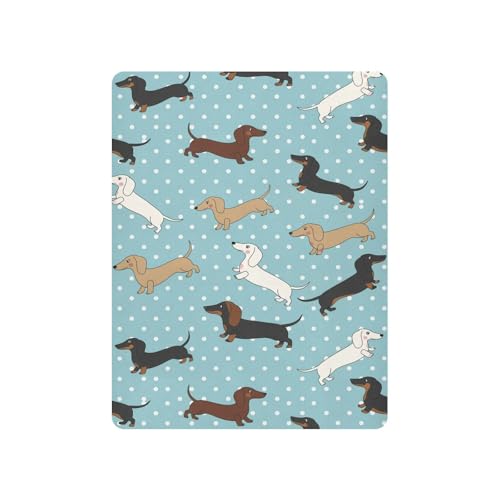 Image of Dachshund Dogs Polka Dots Blue Fitted Crib Sheet for Boys Girls Baby Mini Crib Sheets Fitted for Toddler Mattresses,39 x 27 in