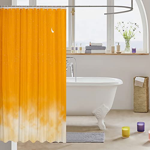 Loussiesd Shiny Star Bath Curtain Moon Star Sky Shower Curtain Gradient Orange White Bathroom Fabric for Teens Stalls Bathtubs Romantic Style Waterproof Curtains 72x72 Inch - Image 3