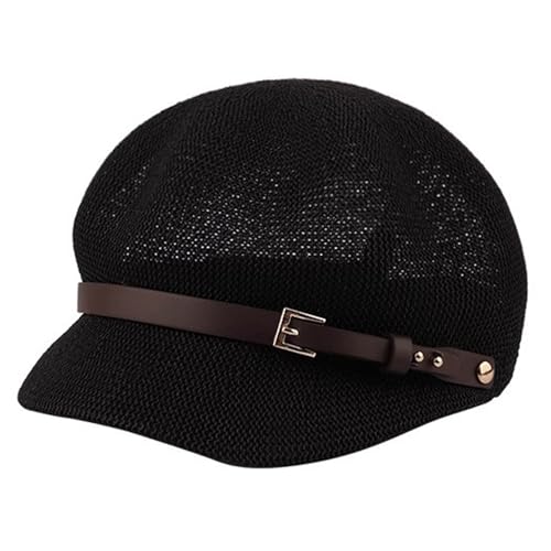 ZARSIO Lightweight Newsboy Cap Beret Breathable Mesh Sun Hat Beach Hats for Women (US, Alpha, Large, Black)