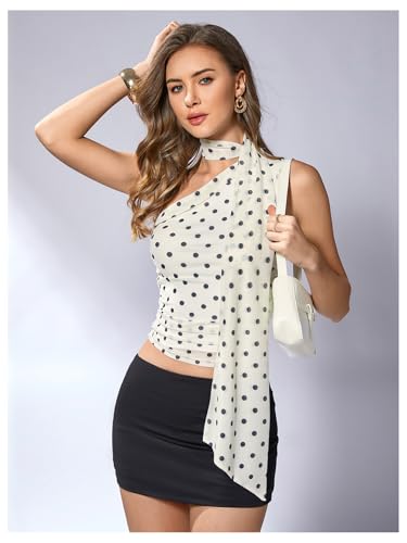 Image of RoseSeek Women's Y2K Leopard Polka Dots Halter Asymmetrical Neck Crop Tops