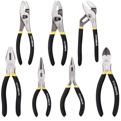 Vivicreate 7-Piece Pliers Set Heavy Duty Multipurpose Tools for Home Repair DIY Auto Electrical Work Includes Long Nose Slip Joint Linesman and Diagonal Pliers Alicates de Corte Herramientas