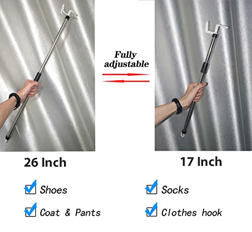 Topfeng 26 Inches Long Dressing Stick, Fully Adjustable Dressing Aid For Shirts, Shoes And Socks, Stainless Steel Material #TOP1