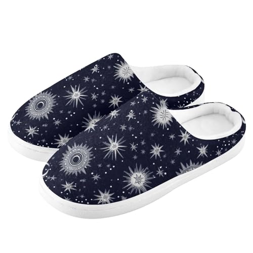 Starry Night Star Sun Moon Women Cotton Slippers Non Skid Memory Foam House Shoes for Travel Funny Presents 6-74