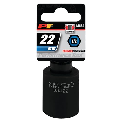 Image of Performance Tool M832 1 /2 Drive 6-Point Impact Socket, 22mm