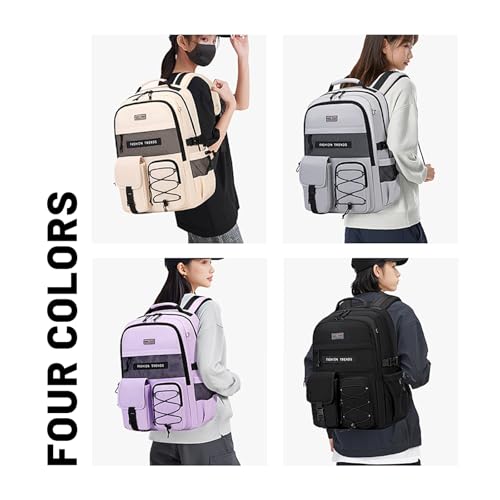 Lohol Multi-Pocket Backpack with 15.6 inch Laptop Compartment, Water Resistant Bookbag for School College and Travel (Purple)2