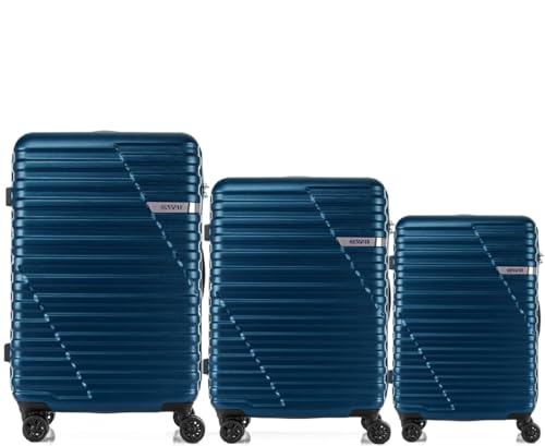 Image of American Tourister (Set of 3 Pc Small Medium and Large Polycarbonate Hardsided Cabin Checkin Strolly /Suitcase 8 Spinner Wheels Luggage (Navy)