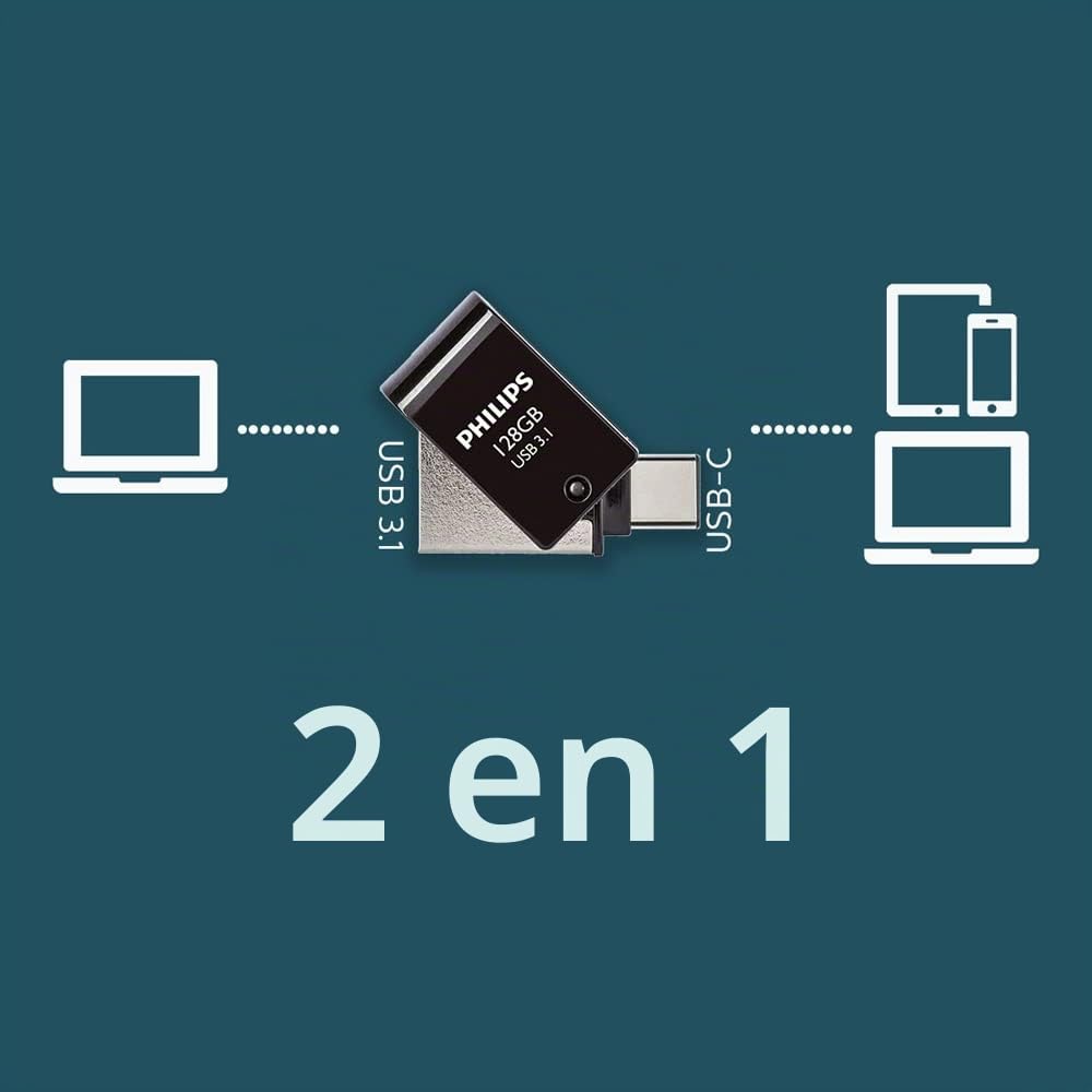 Philips 2-in-1 OTG Édition Ultra Speed clé USB-C/USB 3.1 Double Lecteur Flash USB 128 Go pour PC, Ordinateur Portable, (Android) Smartphone, Tablette, Ultra Small, Vitesse de Lecture jusqu'à 180 Mo/s