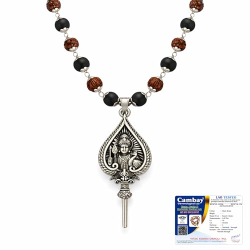 Image of Gratify Rudraksha Karungali Mala 8mm 54 Beads with Lord Murugan Vel Pendant | Natural Ebony Wood Spiritual Necklace for Meditation, Protection, Focus & Positive Energy | Unisex Mala