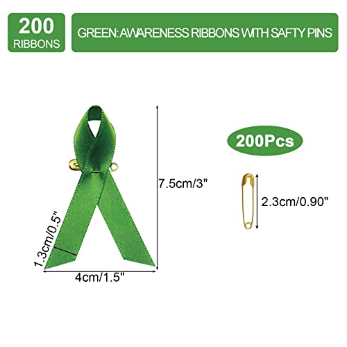 CRAFFANCY 200Pcs Green Mental Health Awareness Ribbons with Safety Pins - Image 2
