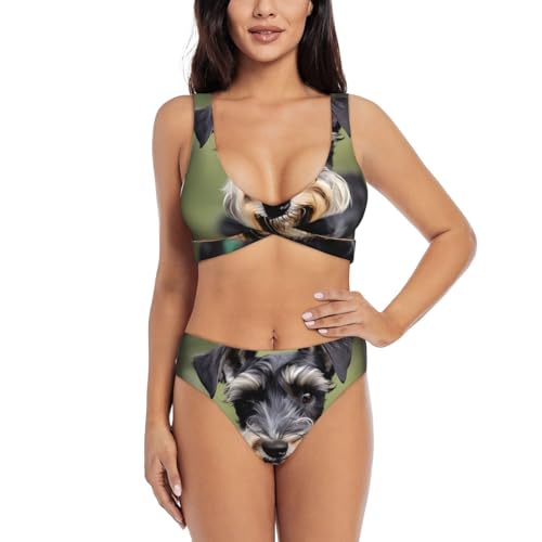 Bikini 2 pièces imprimé schnauzer avec effet maillot de bain gainant