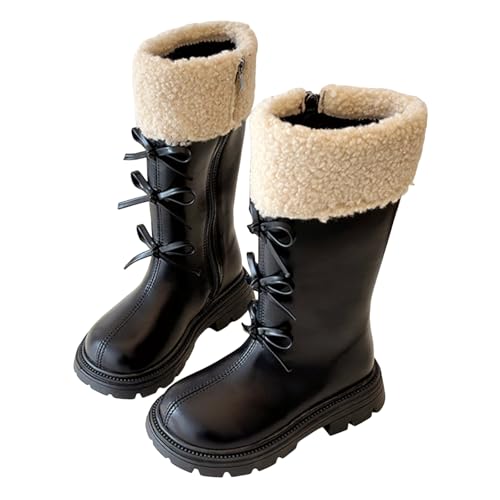 IWIHMIV Little Girls Riding Boots Toddler Girl Winter Boots Mid Calf Riding Shoes Soft Bottom Bow High Booties2