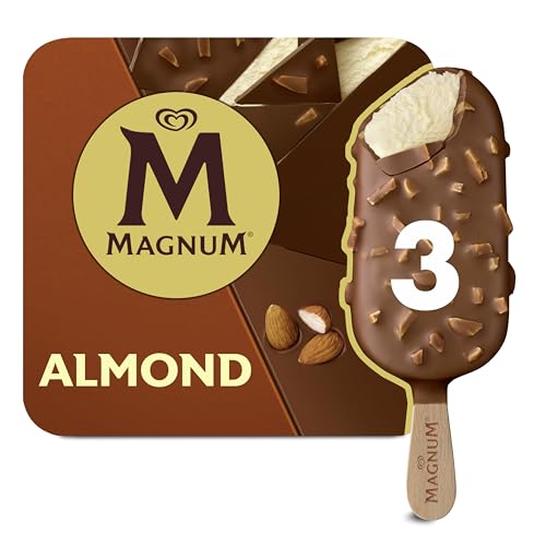 Magnum Almond Ice Cream Sticks with sustainably grown almonds and chocolate made from Rainforest Alliance Certified cocoa velvety vanilla ice cream 3x 100 ml