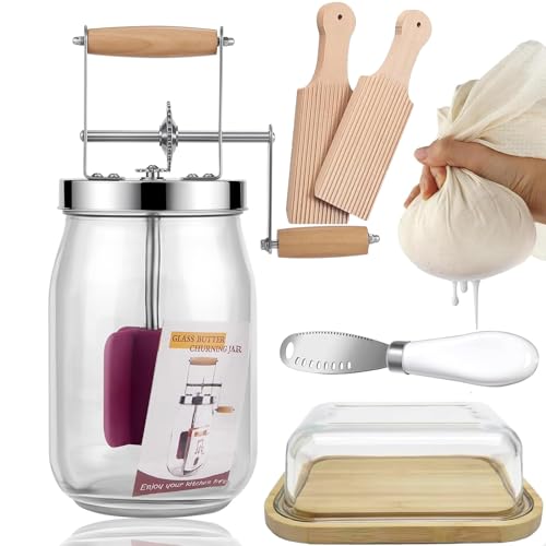 Vintag 1.5L Manual Butter with Wooden Handle Stainless Steel Gear System Butter Crank Jar for Cooking Gadgets
